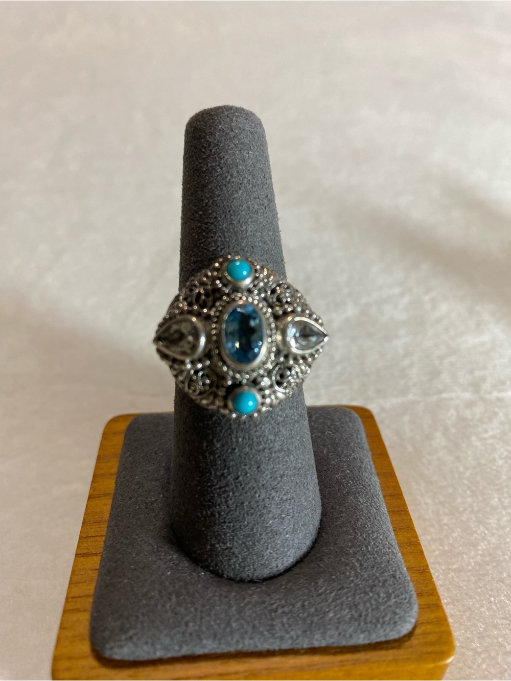 Sarda Sterling Silver Swiss Blue Topaz, Sleeping Beauty Turquoise ring